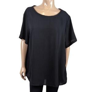 3/$20 Joe Fresh Semi Sheer Blouse Flowy Short Sleeve Size 2X Tunic Top Black